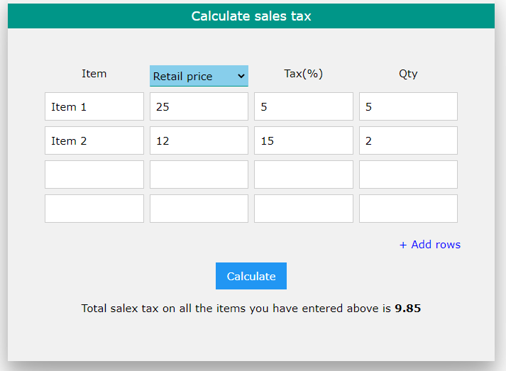 Calculate sales tax